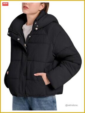 Quilted Puffer Jacket Hooded Winter Zip Up Coat